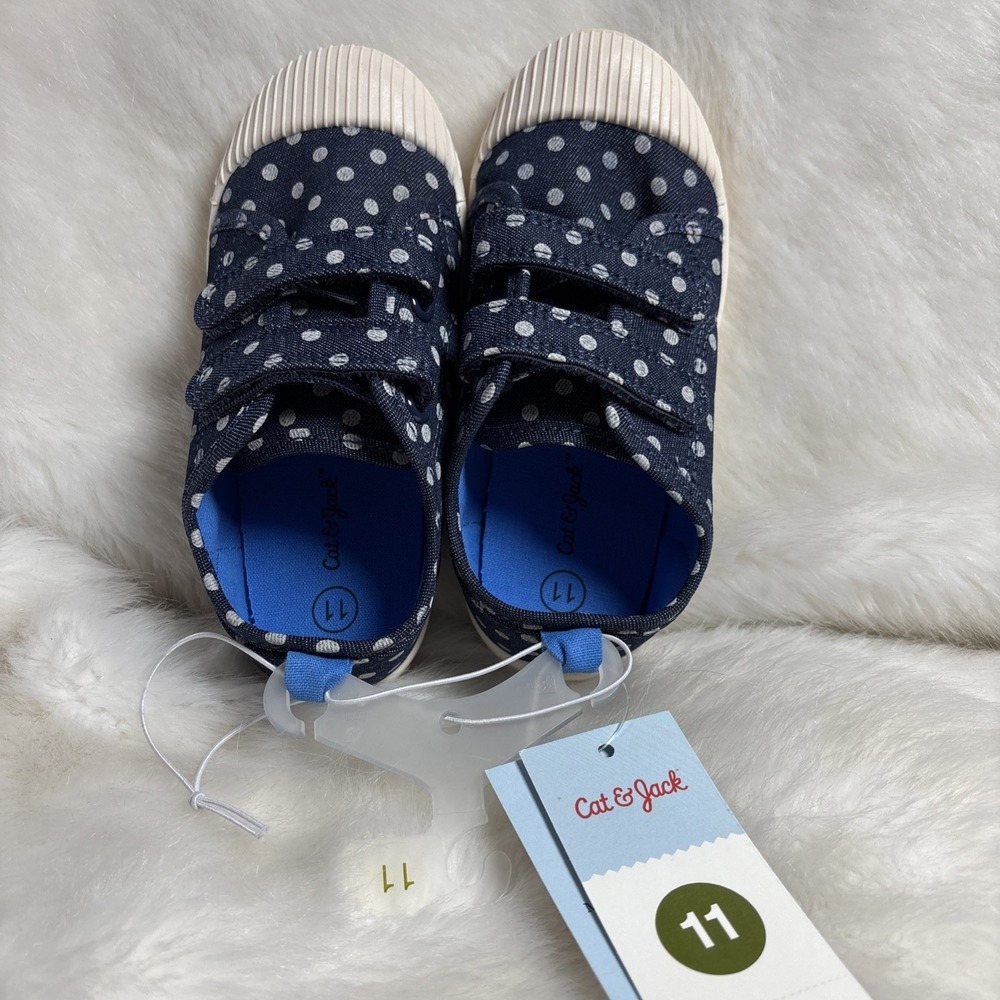 Cat & Jack Toddler Blue Polka Dot Hoop & Loop SIZE 11 Slip-on Shoes NEW - Picture 1 of 4